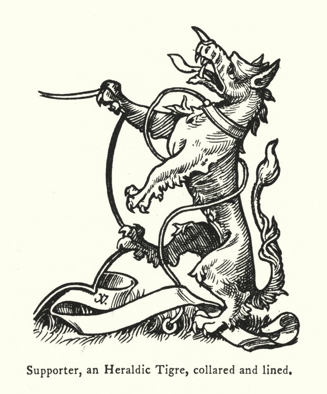 Támogató, egy heraldikai tigris, galléros és bélelt (metszet) alkotó: English School