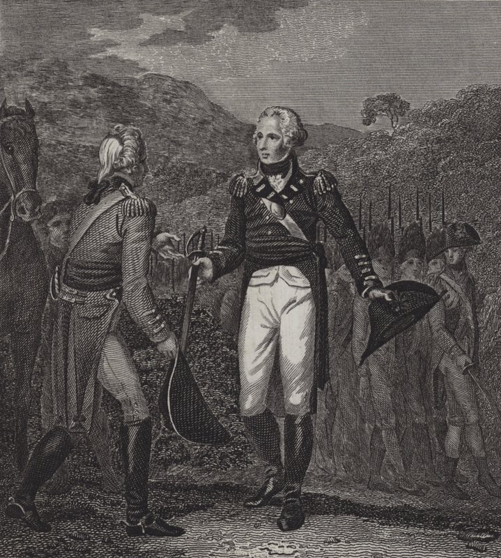 Burgoyne tábornok seregének feladása Saratoga-ban, 1777 alkotó: English School