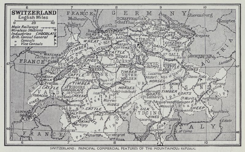 Svájc, A hegyvidéki köztársaság főbb kereskedelmi jellemzői (litho) alkotó: English School