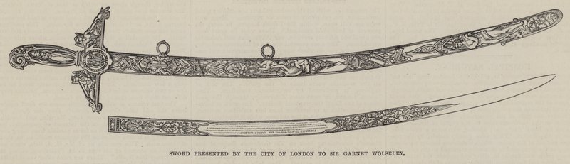 A londoni City által Sir Garnet Wolseleynek átadott kardot (metszet) alkotó: English School