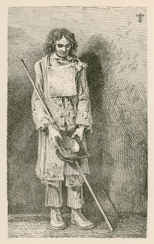 Magas, vak koldus, hosszú bottal alkotó: English School