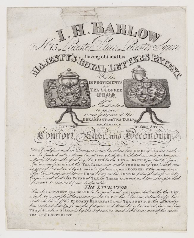 Teaurna készítők, I H Barlow, kereskedelmi kártya alkotó: English School