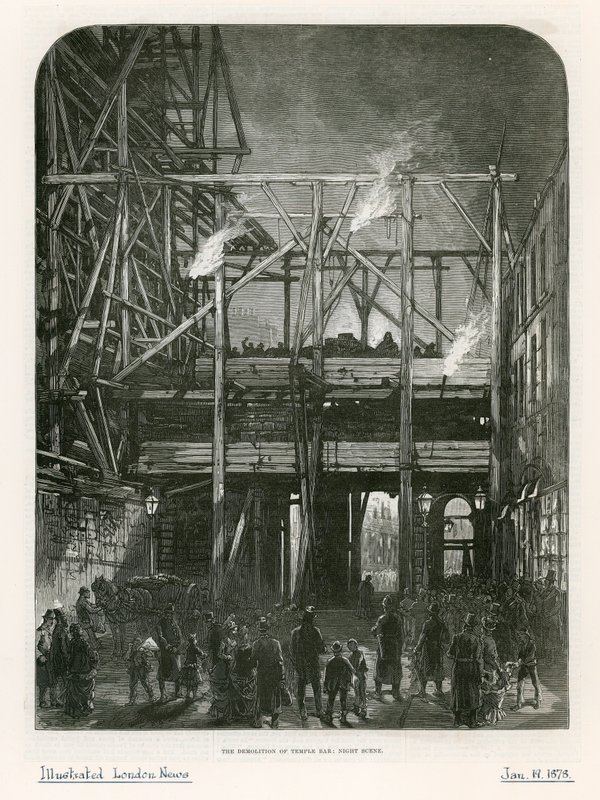 Temple Bar, London. Lebontás, 1878 alkotó: English School