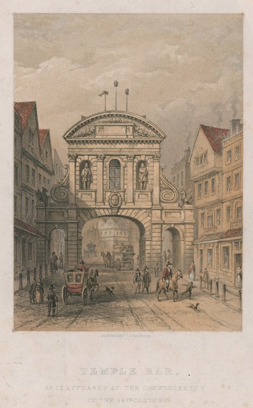Temple Bar, ahogyan a 18. század elején megjelent alkotó: English School