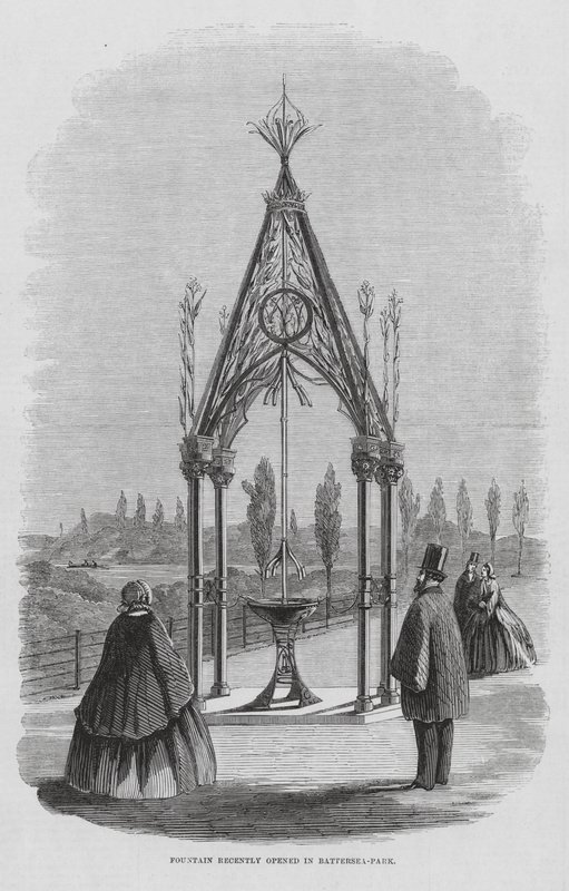 Teulon szökőkút, Battersea Park, London, Anglia (metszet) alkotó: English School