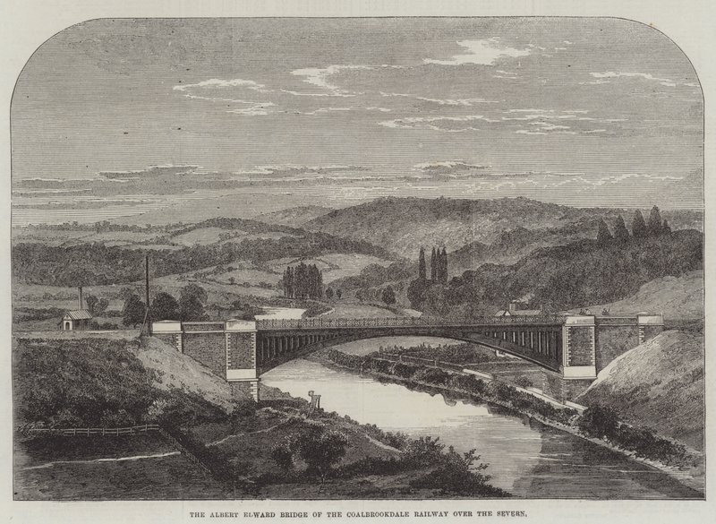 A Coalbrookdale-i vasút Albert Edward hídja a Severn felett (metszet) alkotó: English School