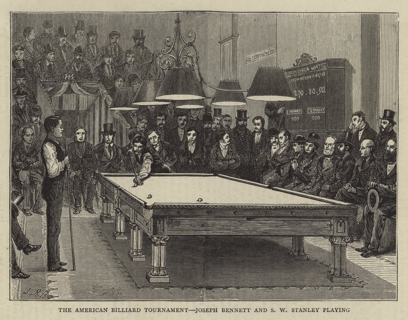 Az American Billiard Tournament, Joseph Bennett és S W Stanley játszik (metszet) alkotó: English School