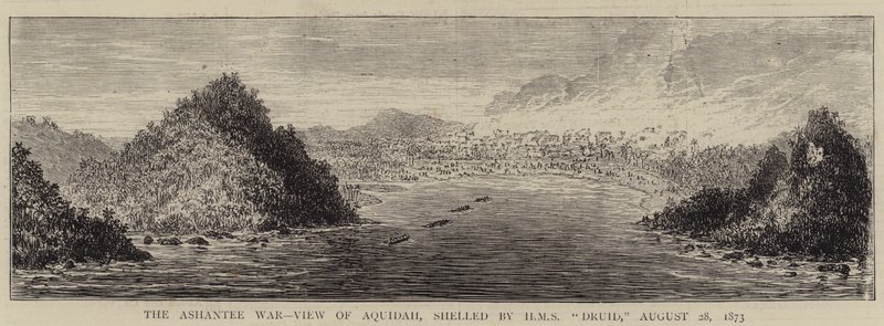 Az Ashantee háború, Aquidah kilátása, a HMS "Druid" lövege, 1873. augusztus 28. (metszet) alkotó: English School