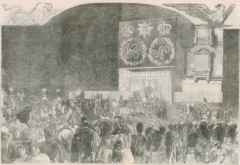 A Bal jelmez a francia nagykövetségen, Albert Gate House - Őfelsége érkezése alkotó: English School