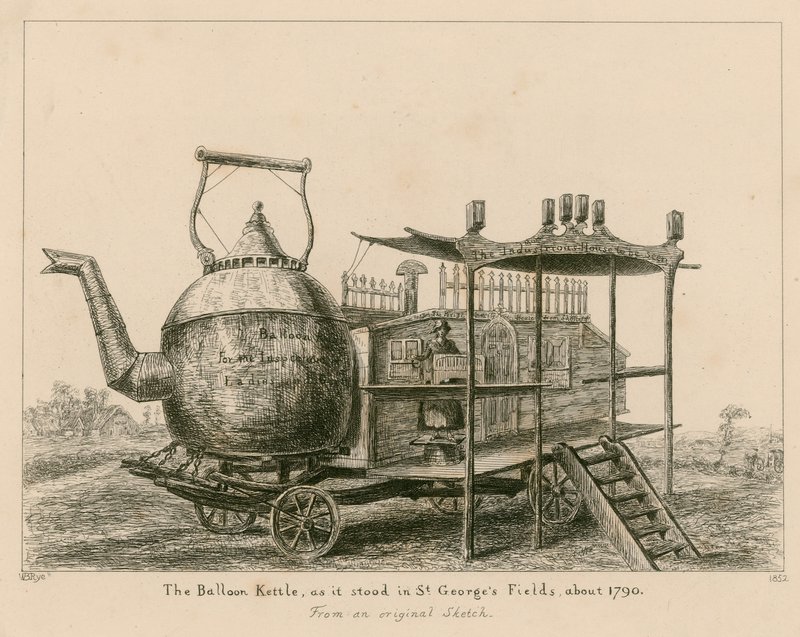 A ballon vízforraló, ahogy a londoni St Georges Fieldsben állt, 1790 körül alkotó: English School