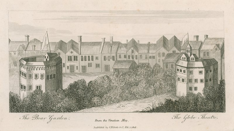 A Medvekert és a Földgömb, Bankside, London, a velencei térképről alkotó: English School