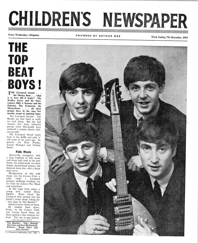 The Beatles, a The Childrens Newspaper címlapja, 1963. december (újságpapír) alkotó: English School