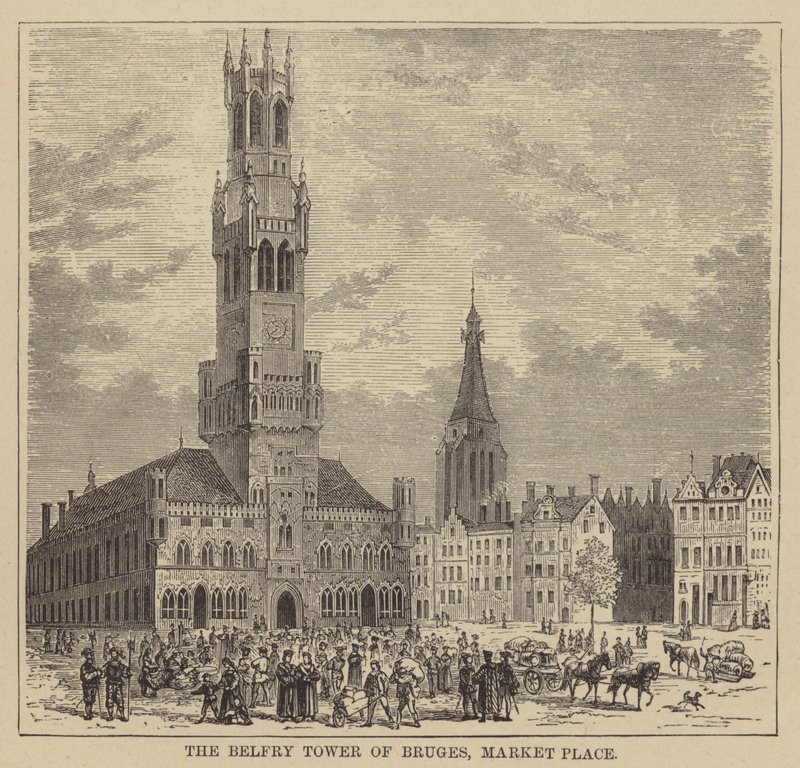 Bruges harangtornya, piactér (metszet) alkotó: English School