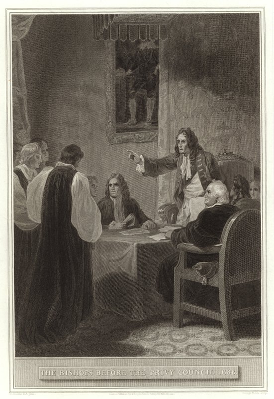 A püspökök a titkos tanács előtt 1688 alkotó: English School