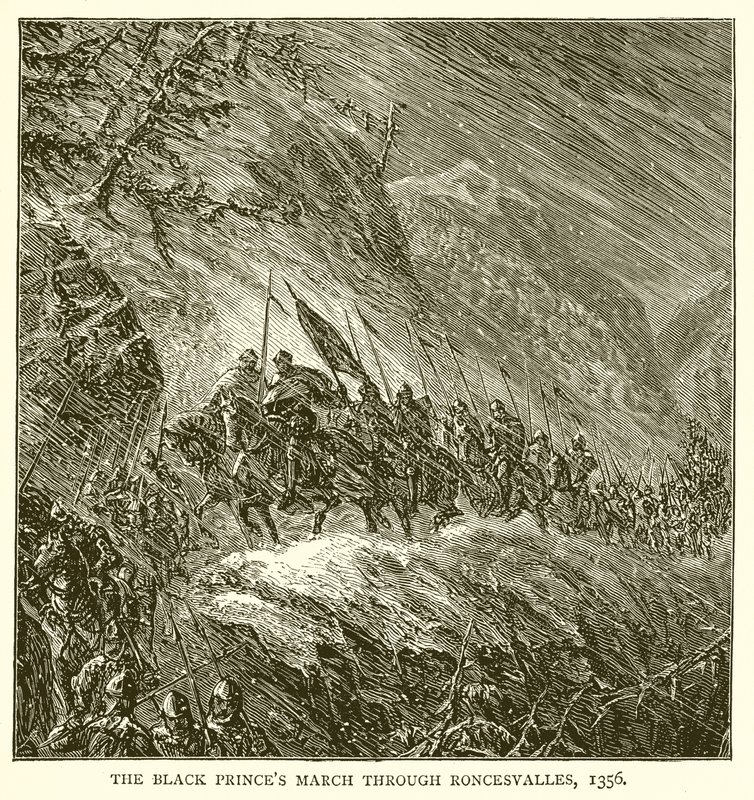A fekete hercegek menetelnek Roncesvalles-en keresztül, 1356 alkotó: English School