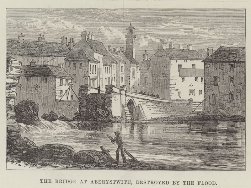 Az árvíz által elpusztított Aberystwith-i híd (metszet) alkotó: English School