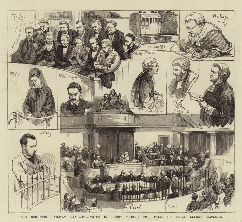 A brightoni vasúti tragédia, Feljegyzések a bíróságon Percy Lefroy Mapleton tárgyalása során alkotó: English School