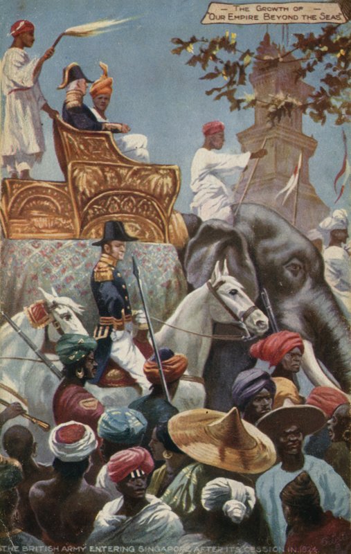 A brit hadsereg belép Szingapúrba annak 1824-es átengedése után alkotó: English School