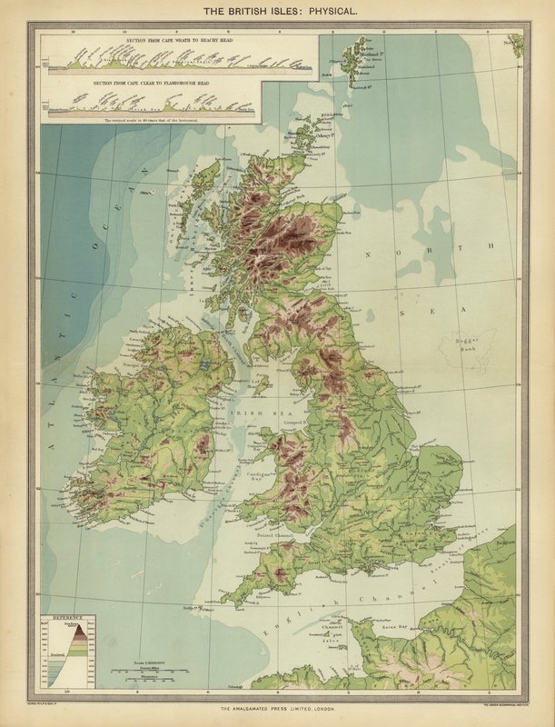 Brit-szigetek, fizikai (színes litho) alkotó: English School