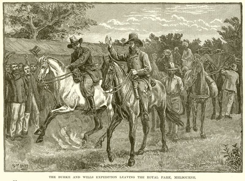 A Burke and Wills expedíció elhagyja a melbourne-i Royal Parkot alkotó: English School