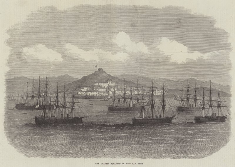 A Channel Squadron a Vigo-öbölben, Spanyolország (metszet) alkotó: English School