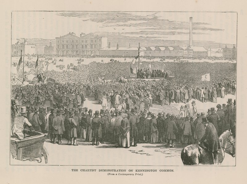 A Chartist bemutató a Kennington Commonon alkotó: English School