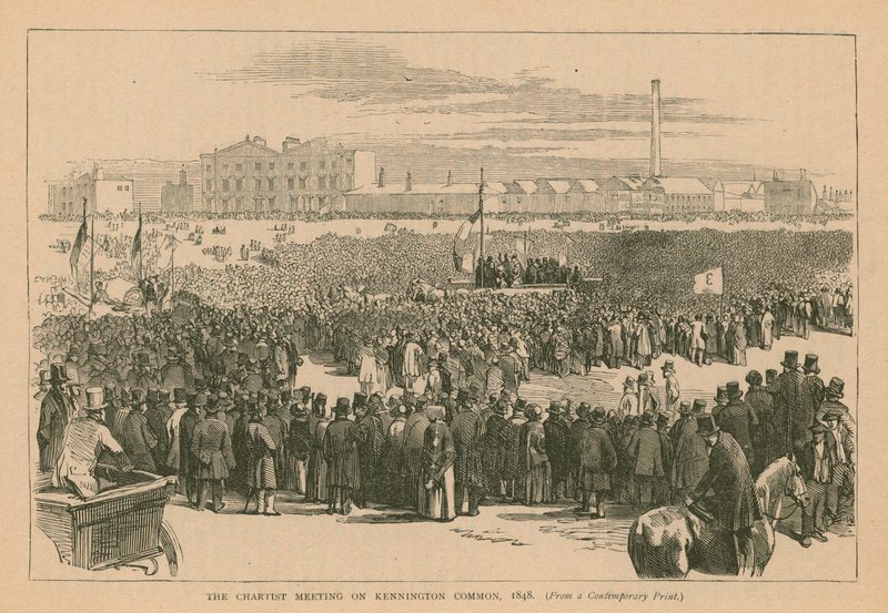 A Chartisták találkozója a Kennington Commonon 1848-ban alkotó: English School