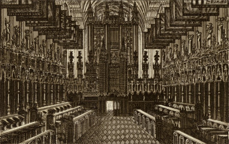 A kórus nyugatra néz, Szent György-kápolna, Windsor (litho) alkotó: English School