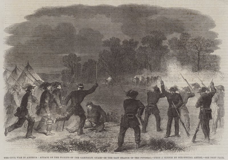 Polgárháború Amerikában, Támadás a Garibaldi-őrség karói ellen a Potomac keleti ágán (metszet) alkotó: English School