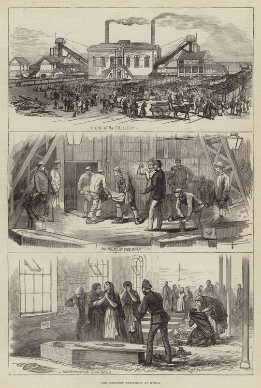 A Colliery robbanása Wiganben (metszet) alkotó: English School
