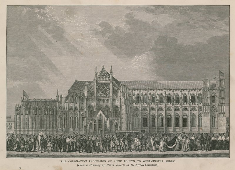 Anne Boleyn koronázási körmenete a Westminster-apátságba alkotó: English School