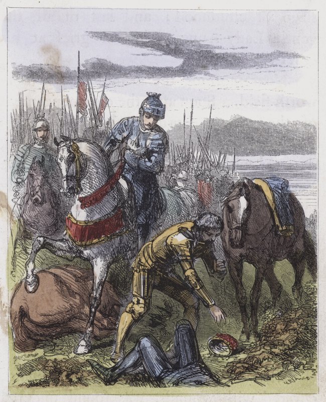 III. Richárd koronája, a Bosworth Fielden található (színes metszet) alkotó: English School