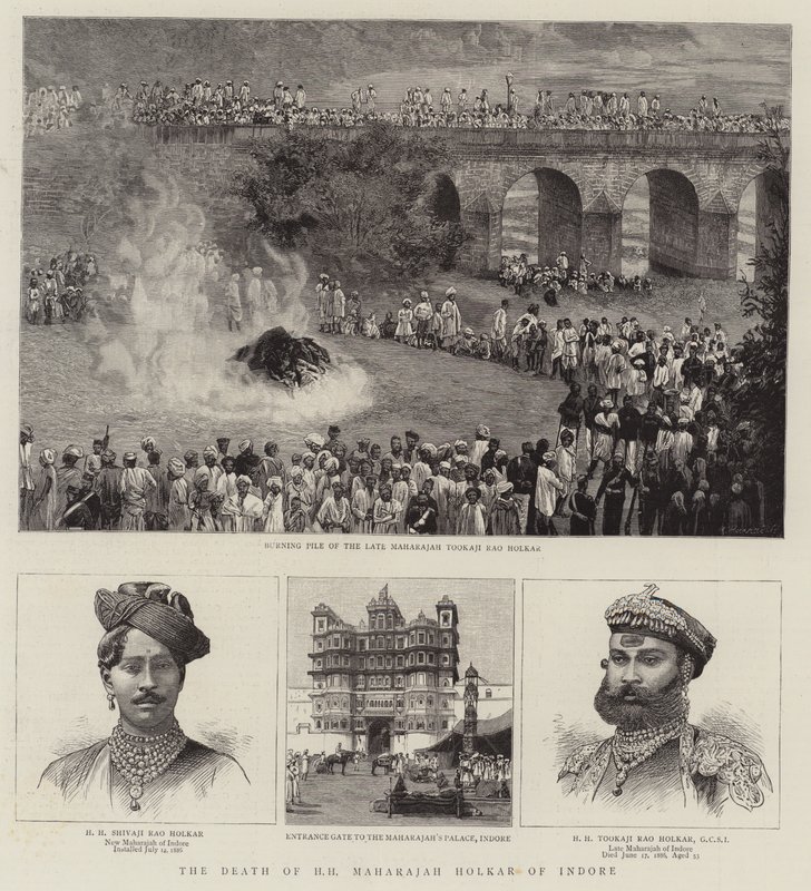 HH Maharajah Holkar indore halála (metszet) alkotó: English School