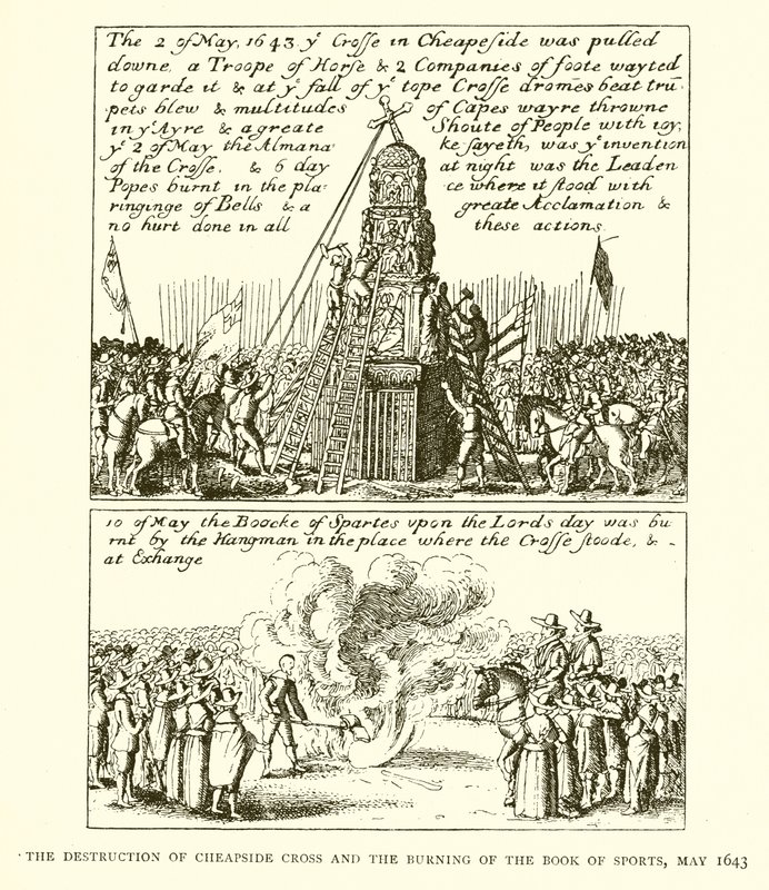 A Cheapside Cross pusztulása és a Sportkönyv felgyújtása, 1643. május alkotó: English School