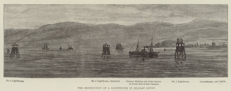 Egy világítótorony lerombolása Belfast Lough-ban (metszet) alkotó: English School