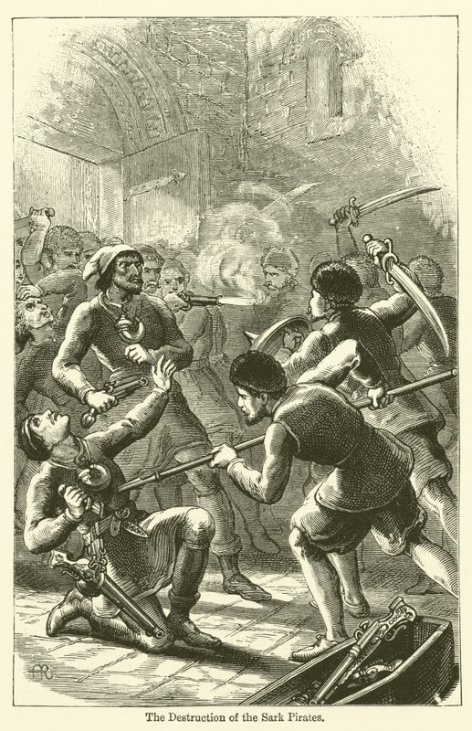 The Destruction of the Sark Pirates (metszet) alkotó: English School