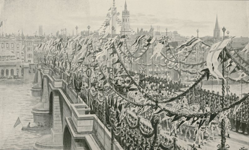 A gyémánt jubileumi körmenet a London hídon alkotó: English School
