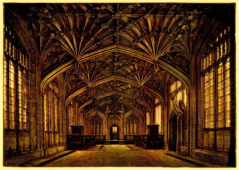 The Divinity School, Oxford: 1445 és 1454 között épült, illusztrációja Samuel R. Gardiner Anglia diáktörténetéből, 1902-ben (digitálisan javított kép) alkotó: English School