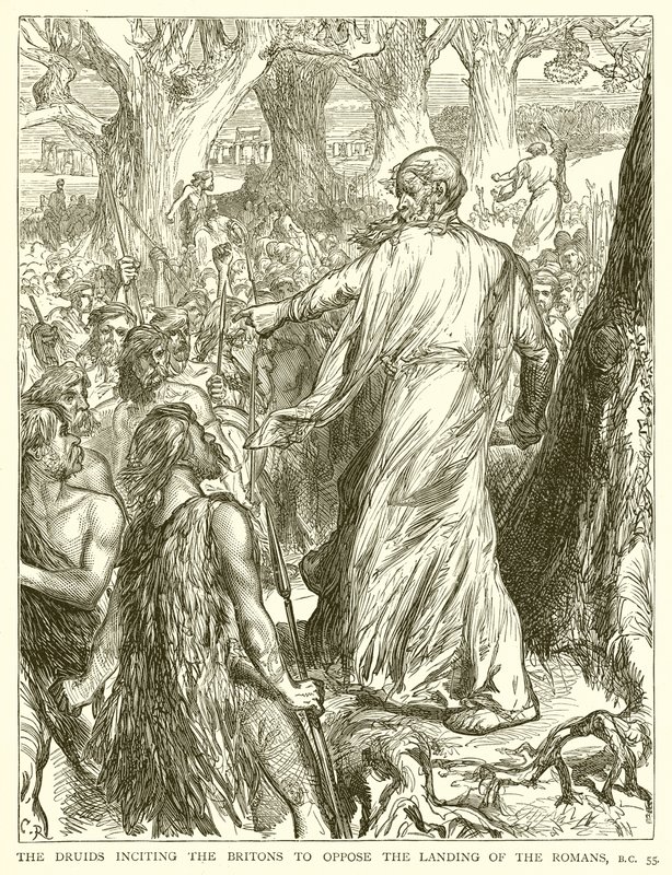A druidák a briteket, hogy ellenezzék a rómaiak partraszállását, Kr. e. 55 alkotó: English School