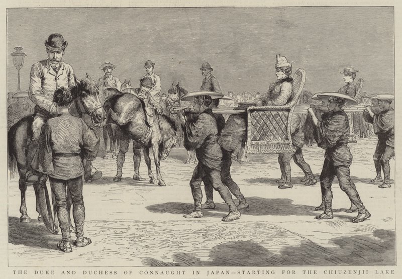 Connaught hercege és hercegné Japánban, a Chiuzenjii-tótól indulva (metszet) alkotó: English School