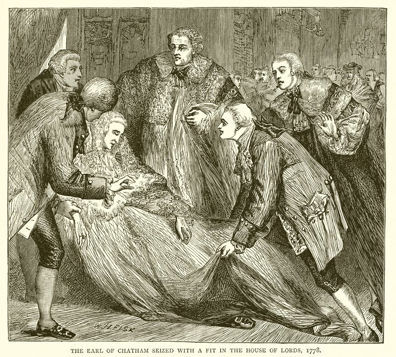 Chatham grófja rohamot kapott a Lordok Házában, 1778 alkotó: English School