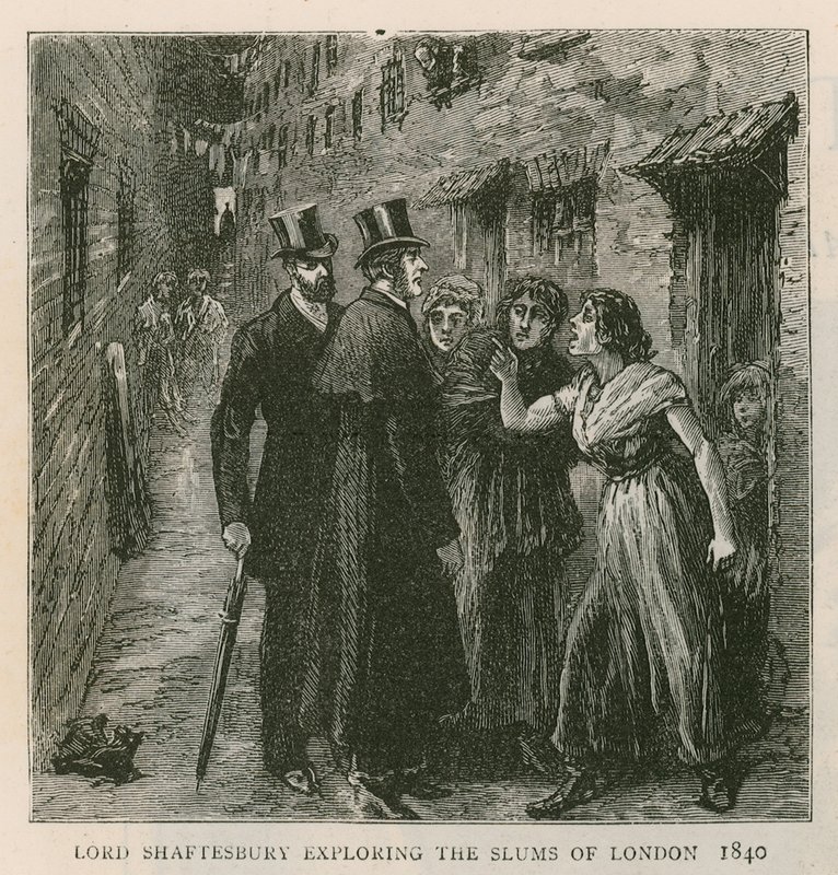 Shaftesbury grófja; London nyomornegyedeinek felfedezése, 1840 alkotó: English School