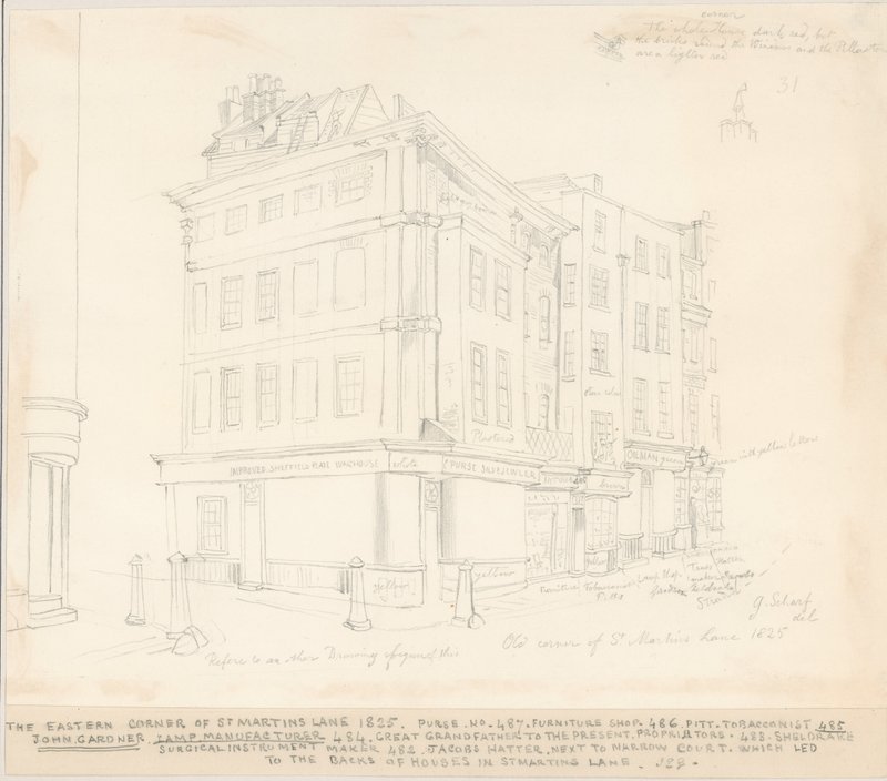 A St Martins Lane keleti sarka, London, 1825 alkotó: English School
