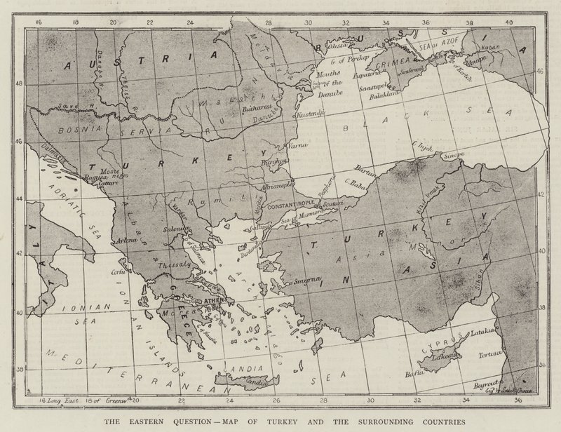Keleti kérdés, Törökország és a környező országok térképe (metszet) alkotó: English School