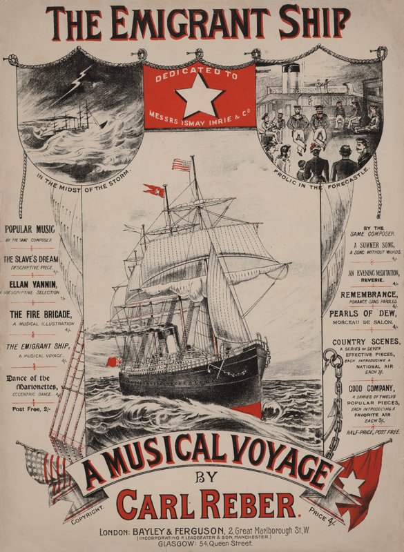 The Emigrant Ship, viktoriánus kottaborító (színes litográfia) alkotó: English School