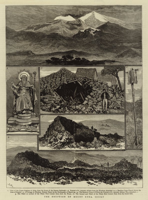 Az Etna kitörése, Szicília (metszet) alkotó: English School