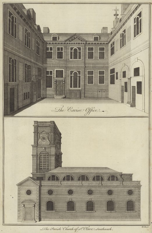 A londoni jövedéki hivatal és a Southwark állambeli St Olave plébániatemplom alkotó: English School