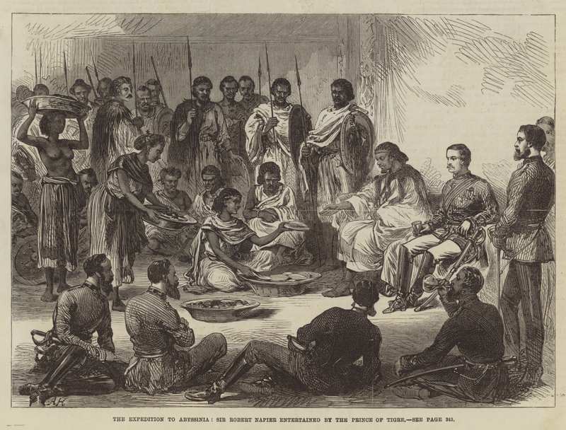 Az abesszíniai expedíció, Sir Robert Napier, Tigris hercege szórakoztatja (metszet) alkotó: English School