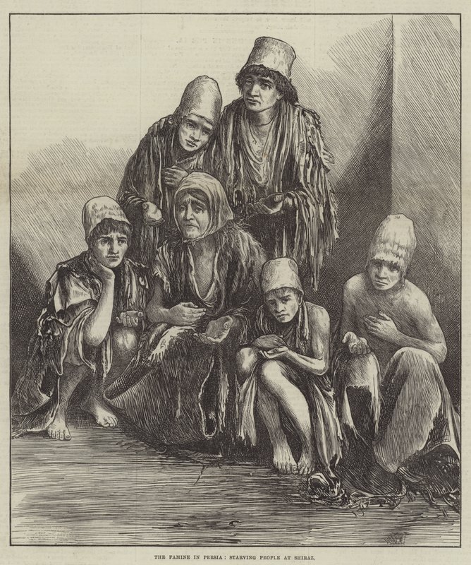 Éhínség Perzsiában, éhező emberek Shirazban (metszet) alkotó: English School