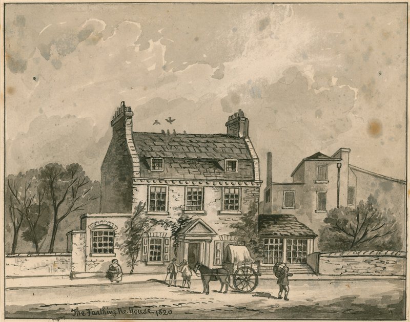 The Farthing Pie House, London, eredeti rajz 1820-ban (wc papíron) alkotó: English School